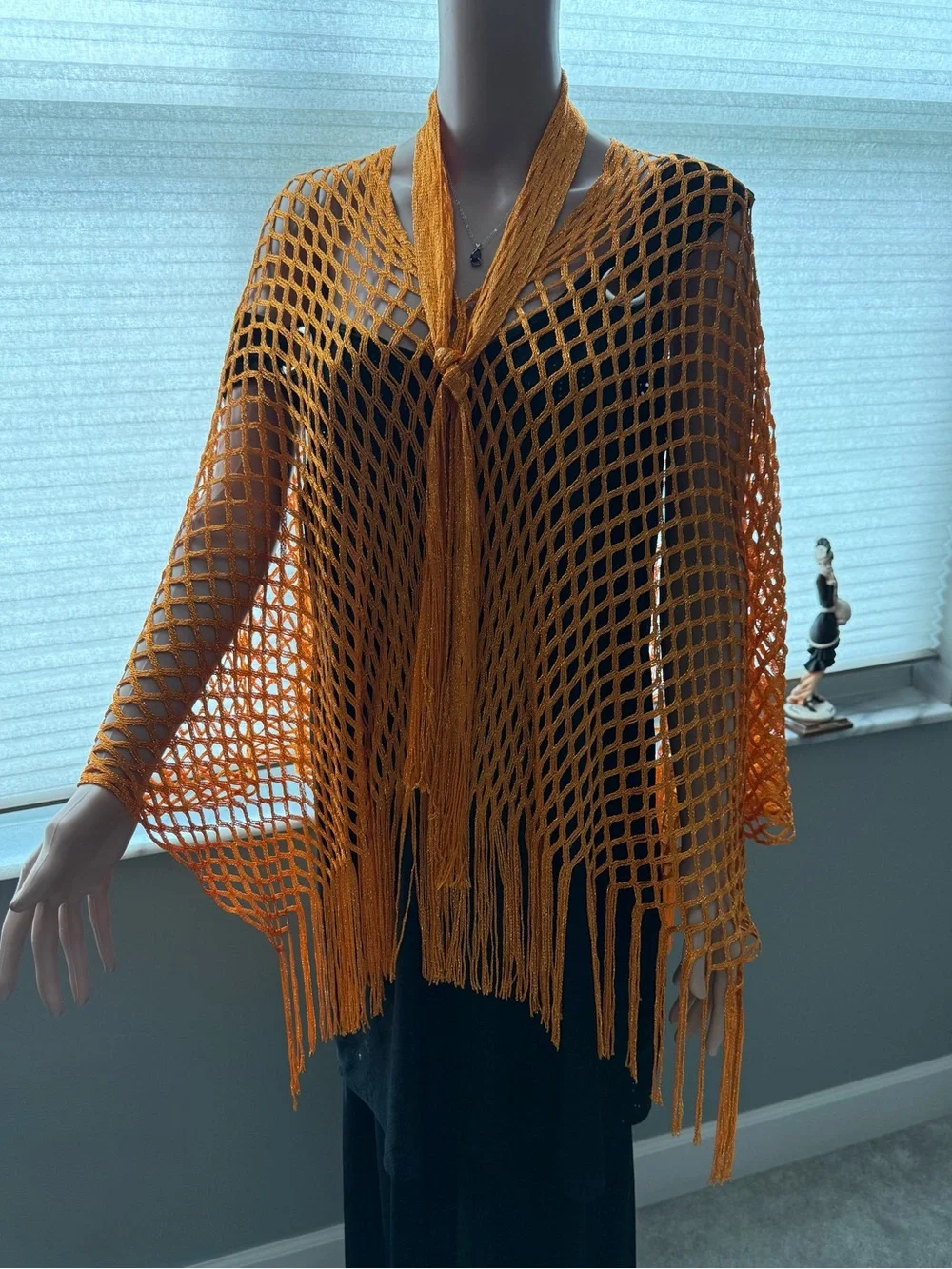 Gold Open-Weave Fringe Shawl Wrap